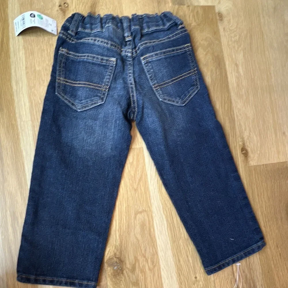 OshKosh B'gosh Toddler 2T Blue Denim Jeans Straight Button Elastic Waist Pockets
